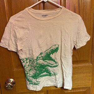 Old Navy Tan Tee with Green Crocodile Graphic